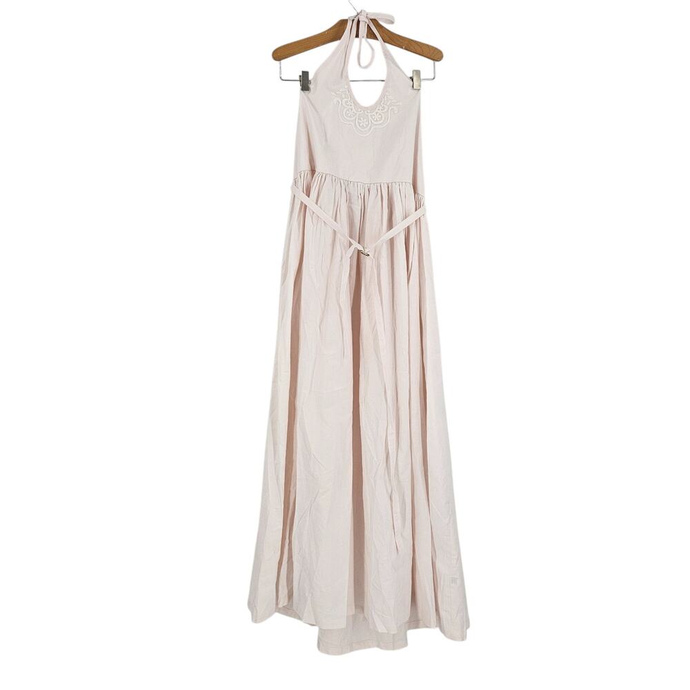 Dollcake Forever Girl Dress Cream Halter Embroidered Sleeveless Belted NWT Sz 14
